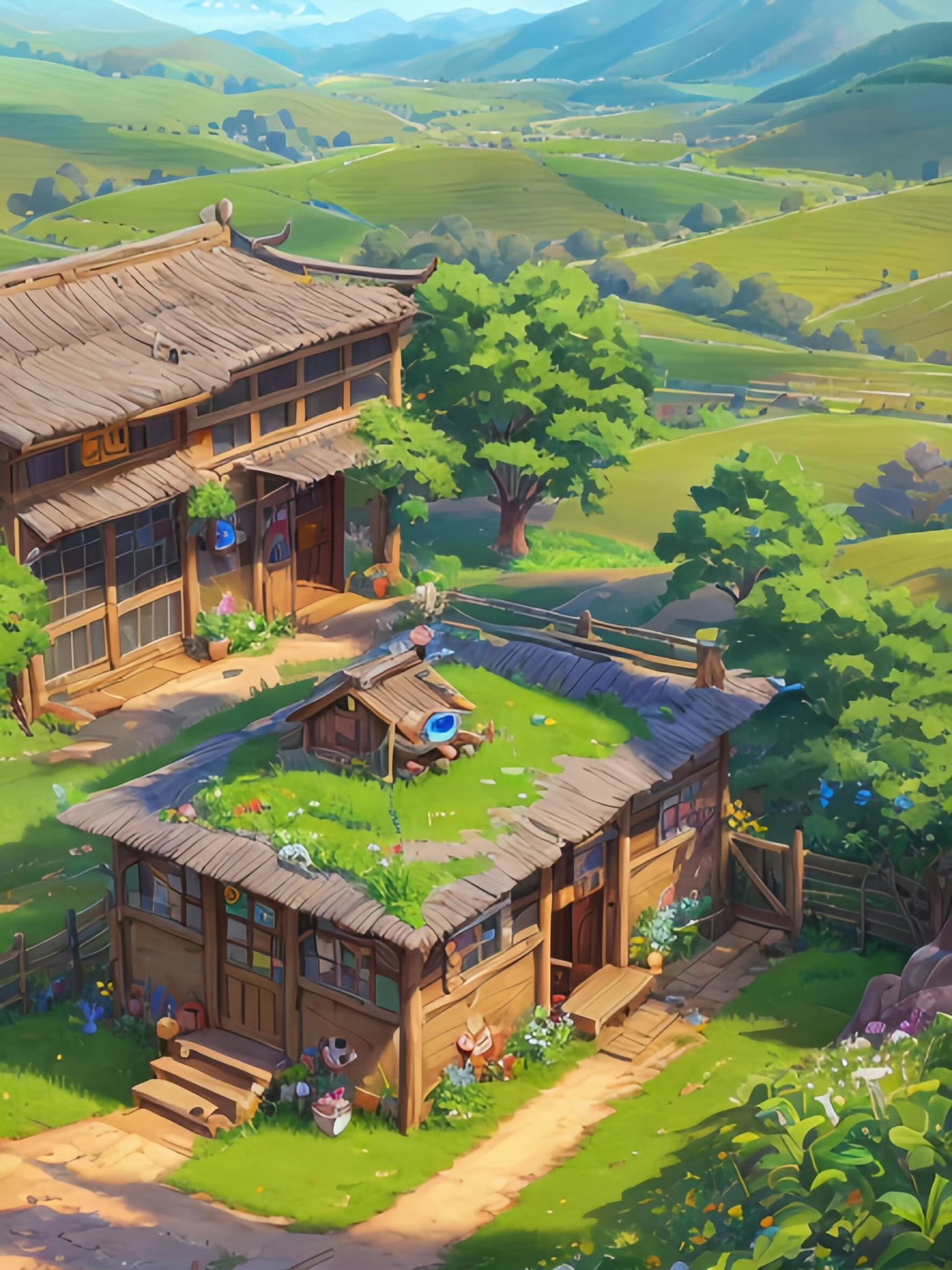 绿树村边合,青山郭外斜.#风景# #绘画