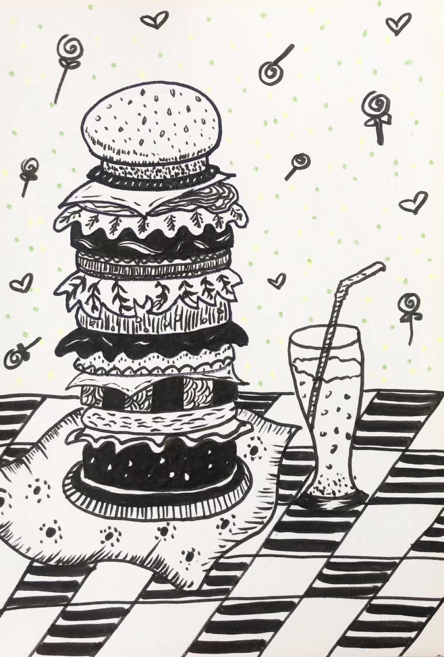 儿童基础简笔画线描《汉堡包》