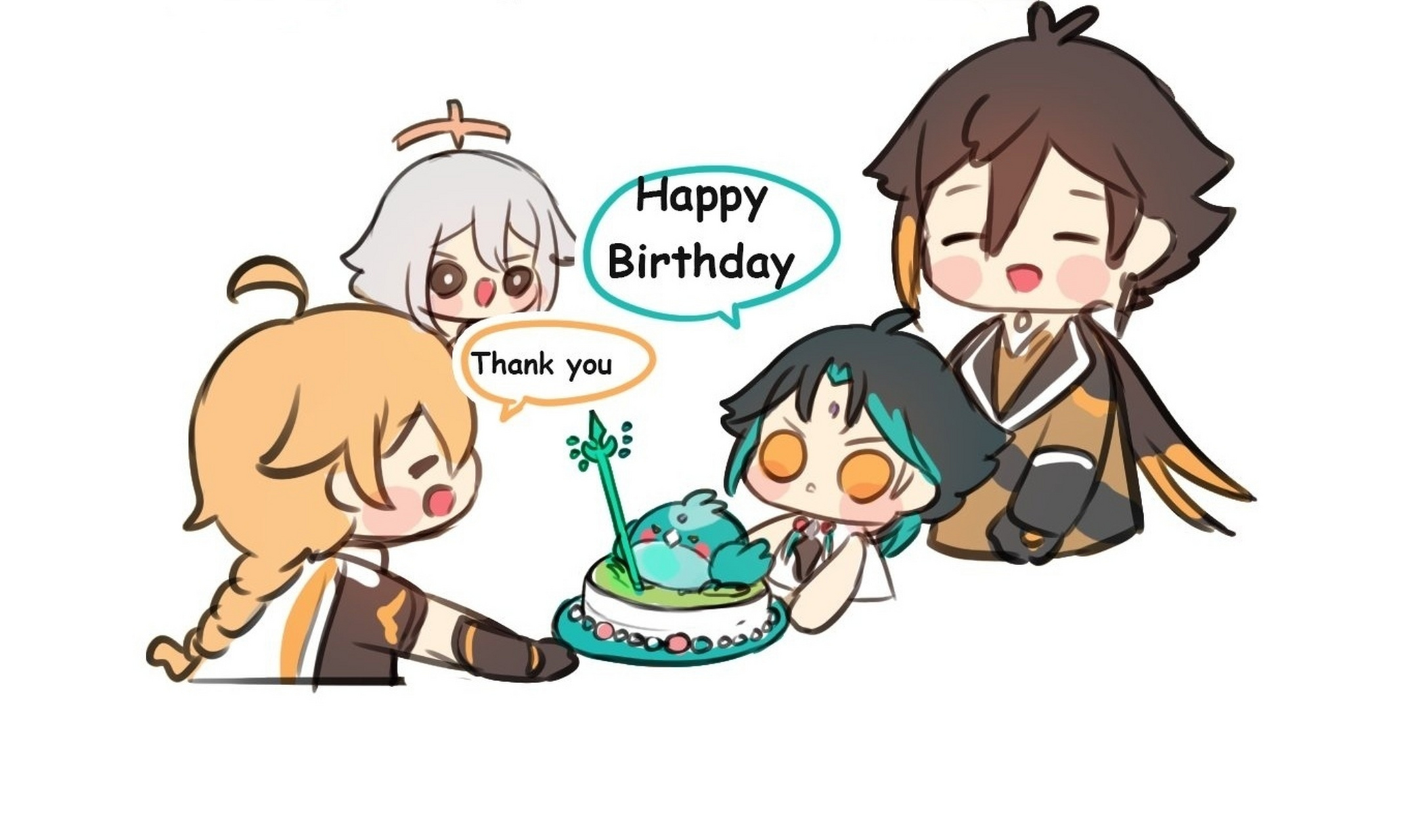 魈:"祝你生日快乐呀～我亲手做的蛋糕呢～" 来自画师pun#原神# #二