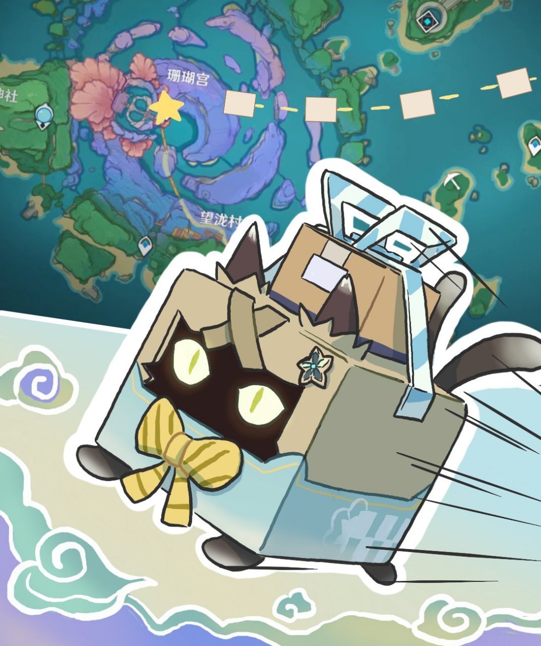 "吸溜吸溜～屑狐狸的小鱼鱼终于到了…" 来自画师xinzoruo#原神