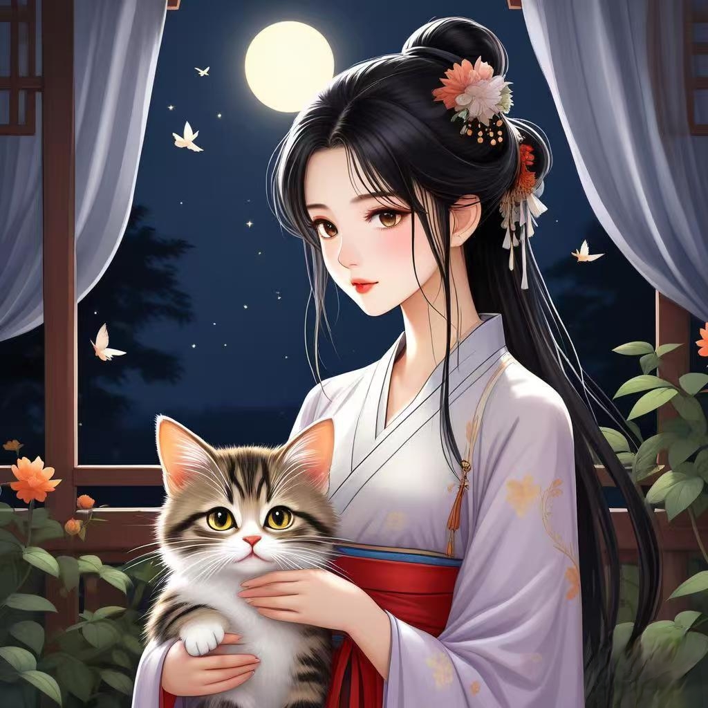 诡事录微信头像谏逐客书 人物美女抱着猫的女人古风落花抚琴古风卡通