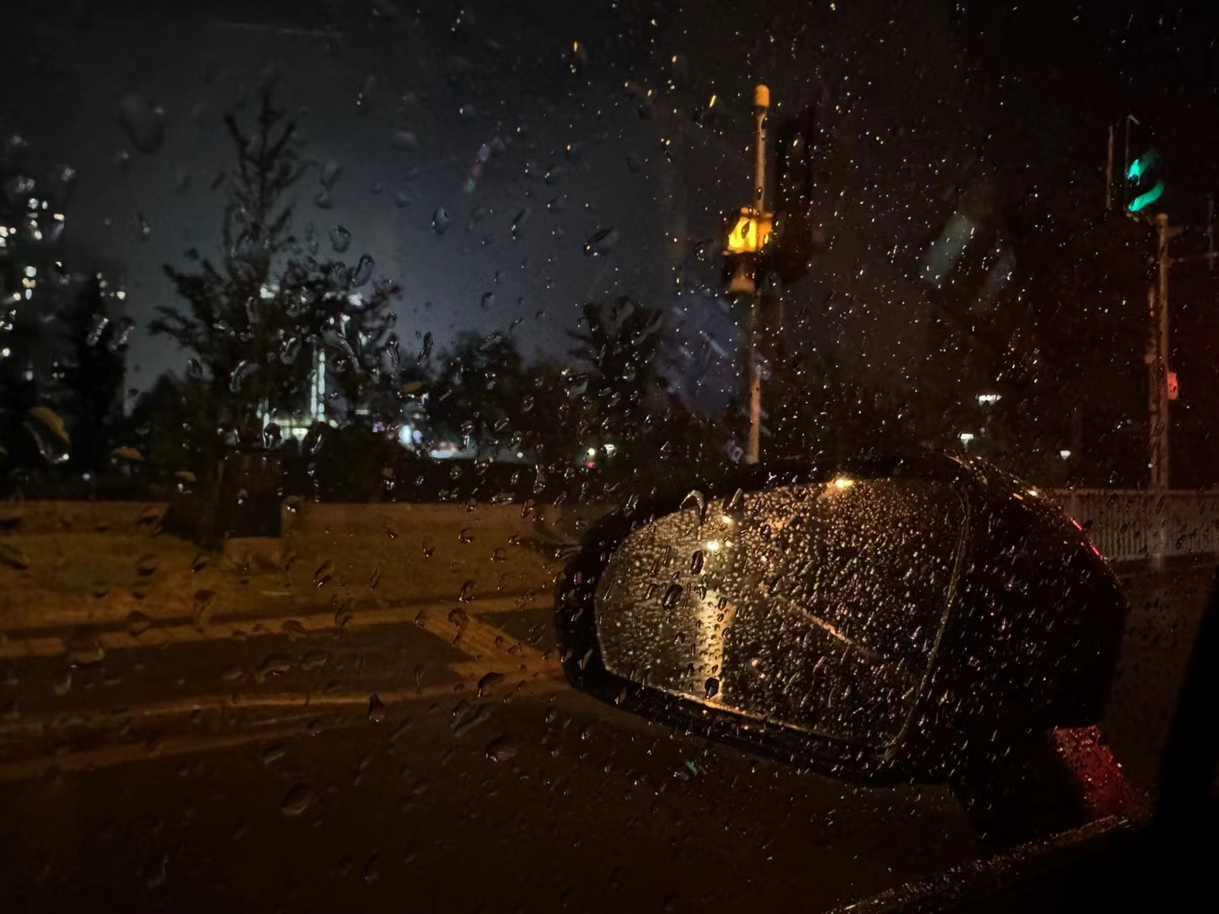 夜幕下的雨滴魔法91车窗里的秘密花园  夜幕降临,城市灯火辉煌,透过