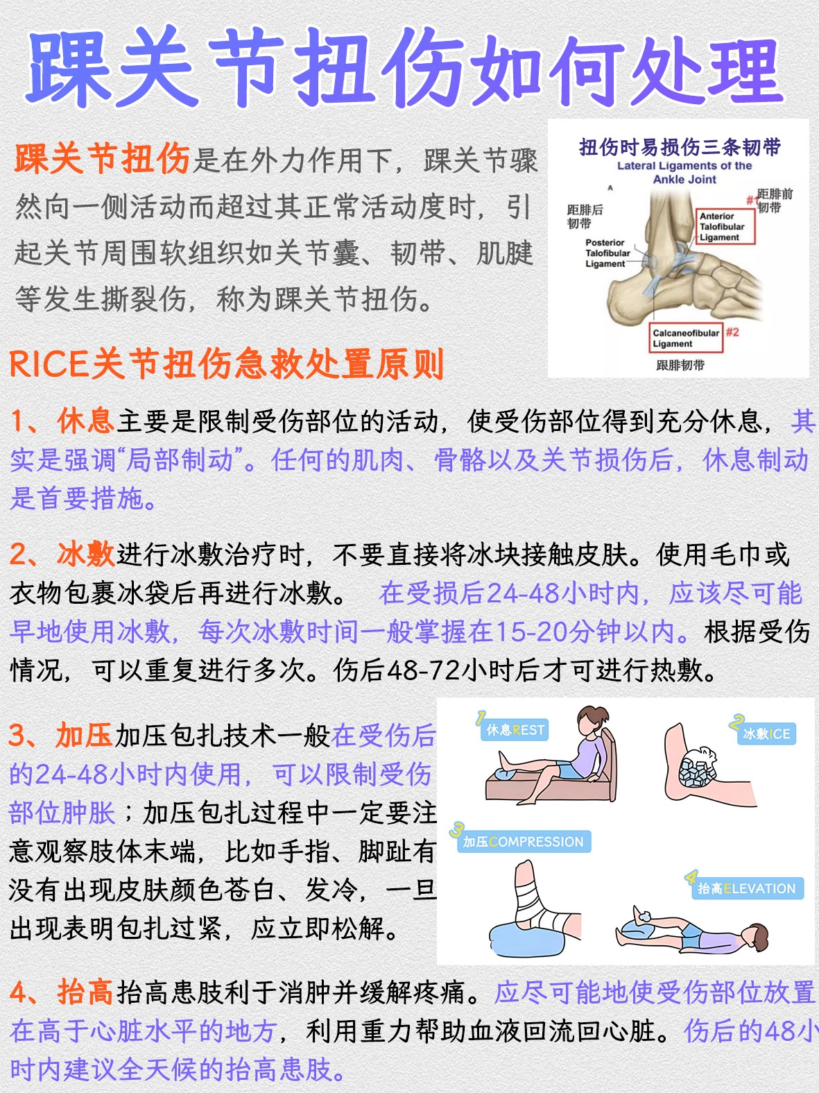 [星星]rice关节扭伤急救处置原则 [给力]休息 主要是限制受伤部位的