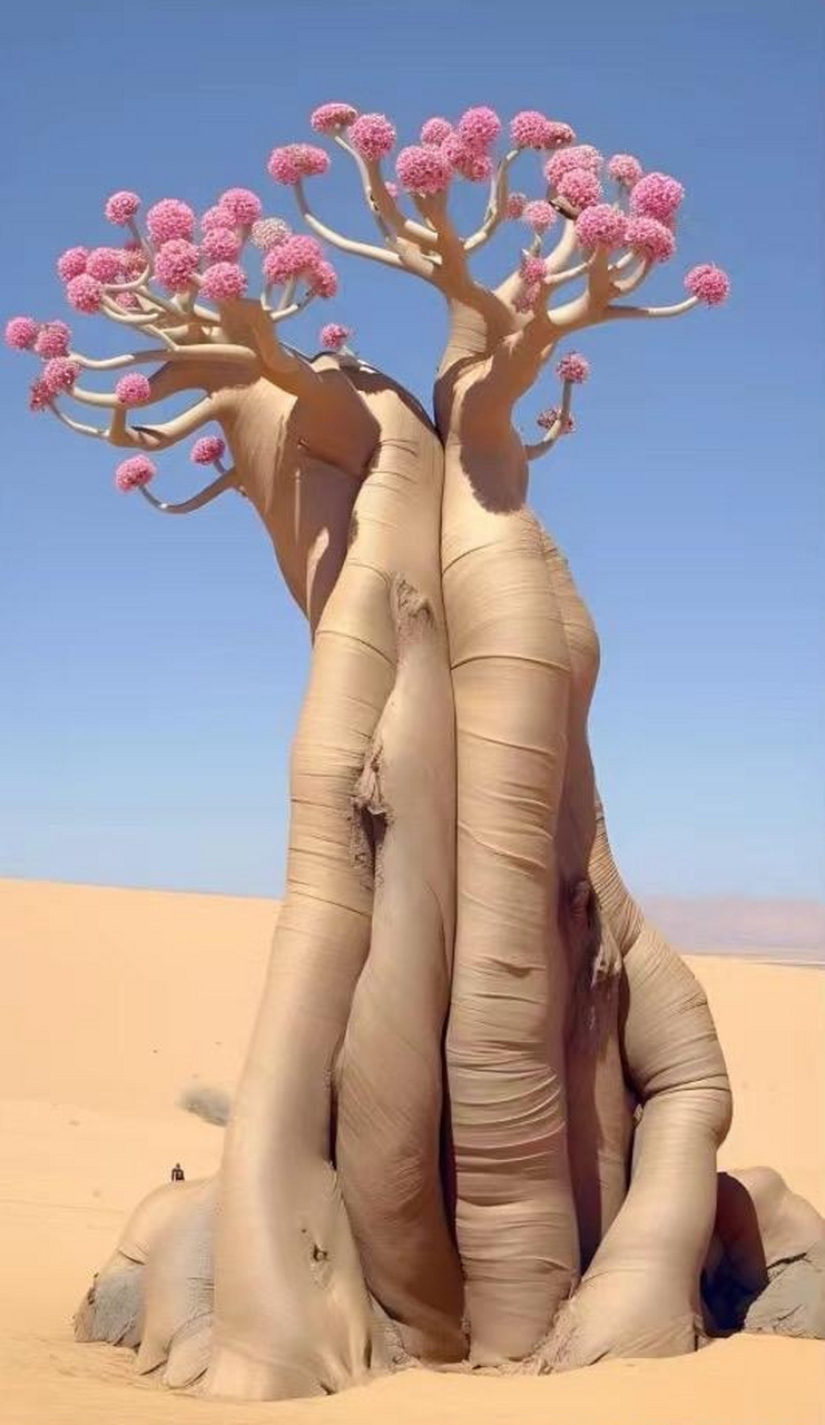 猴面包树开花,树干很奇特,94挺漂亮.