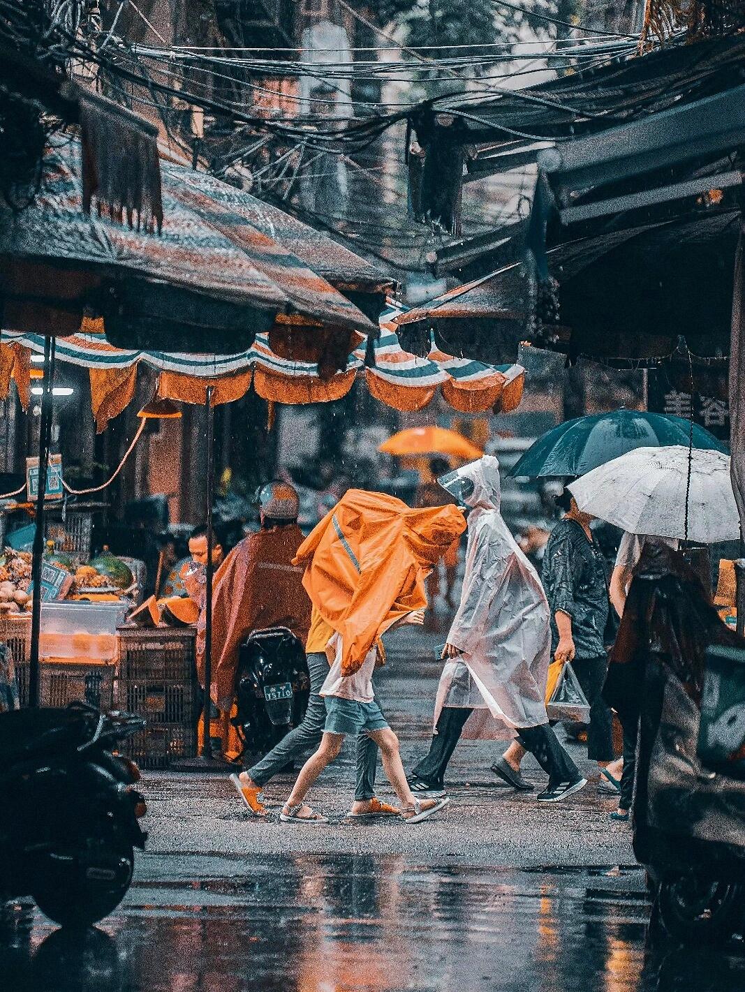 雨天街道伞图片