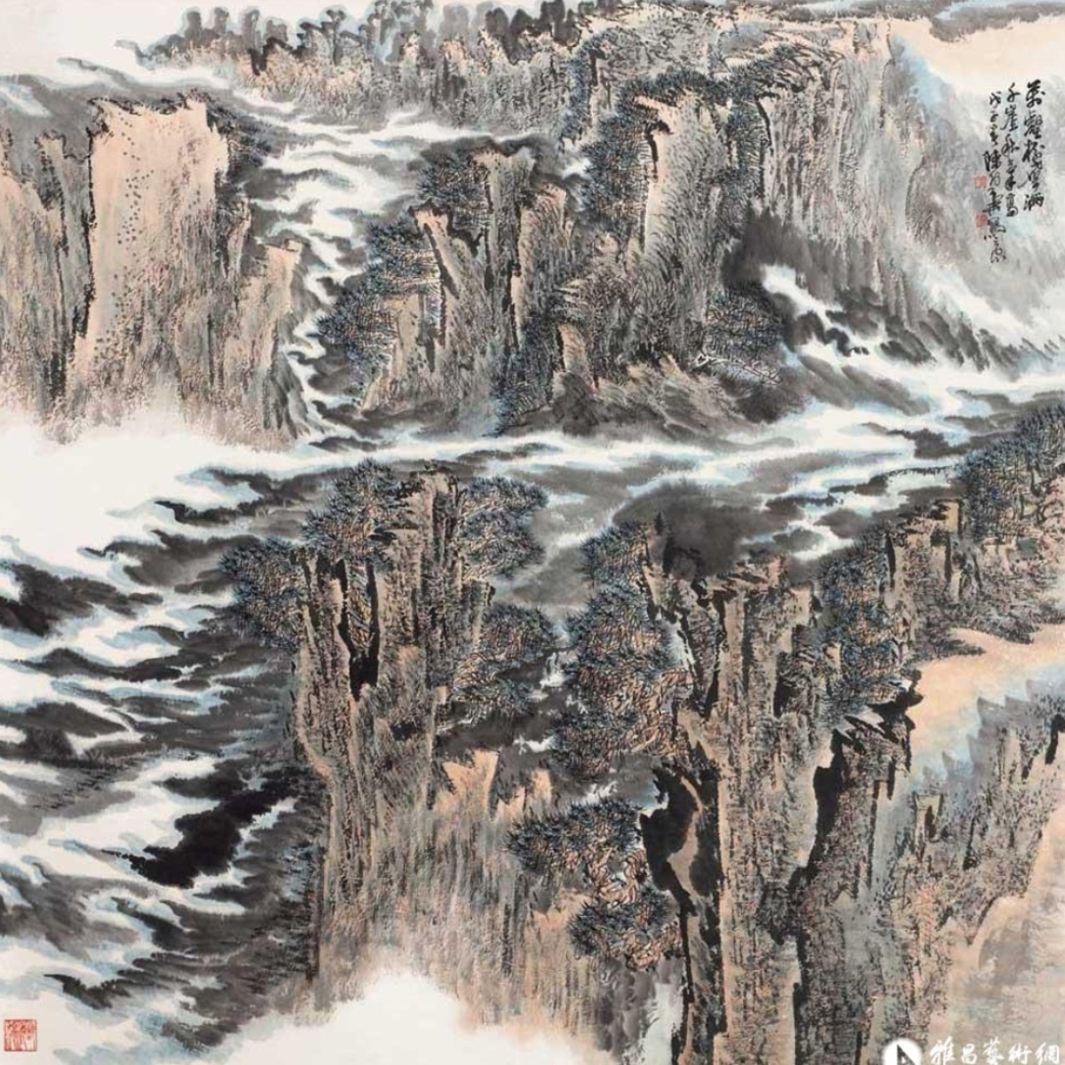 陈幼华中国画山水选——中国山水画,一幅展现山河壮丽景色的画作.