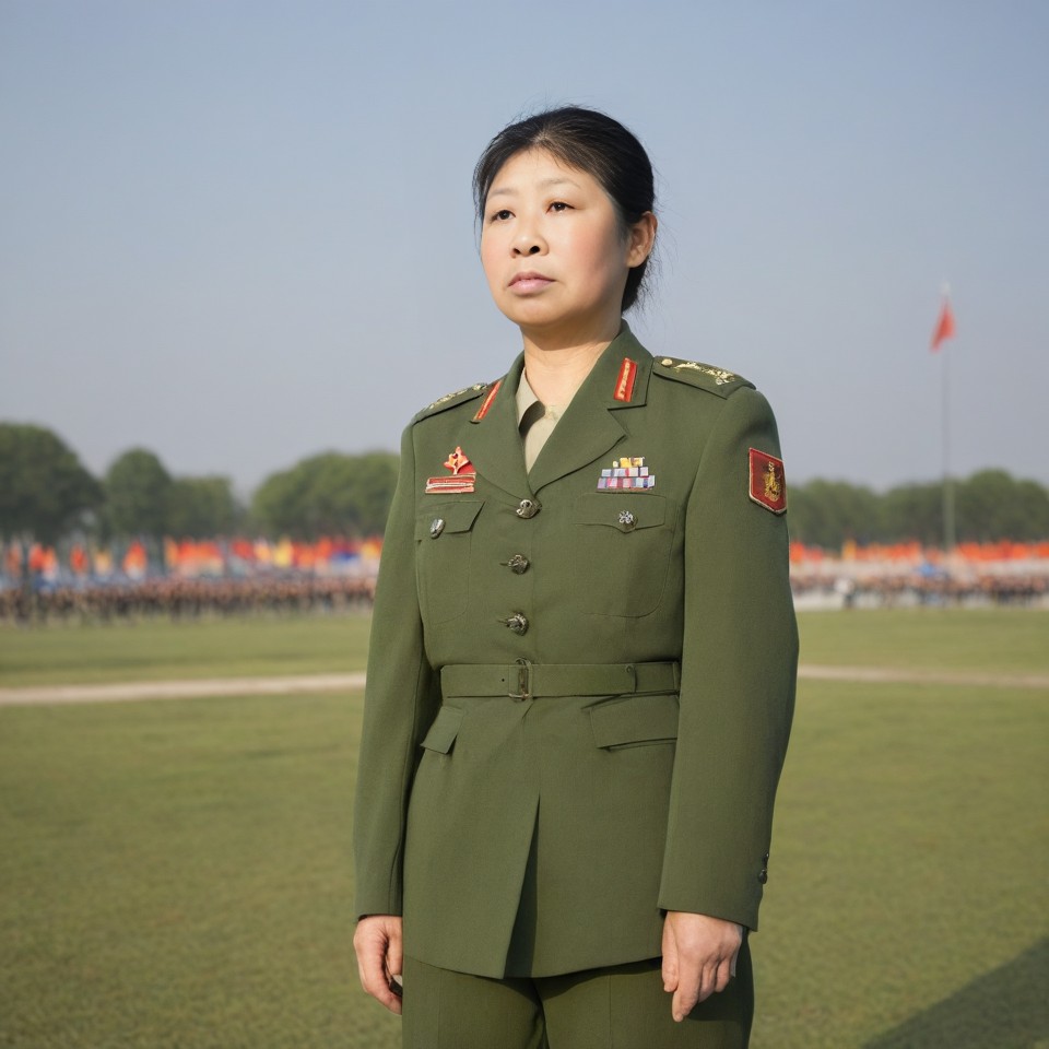 她,一名女军人,身穿军装,脚踏草地,不仅是一道独特的风景线,更是一种