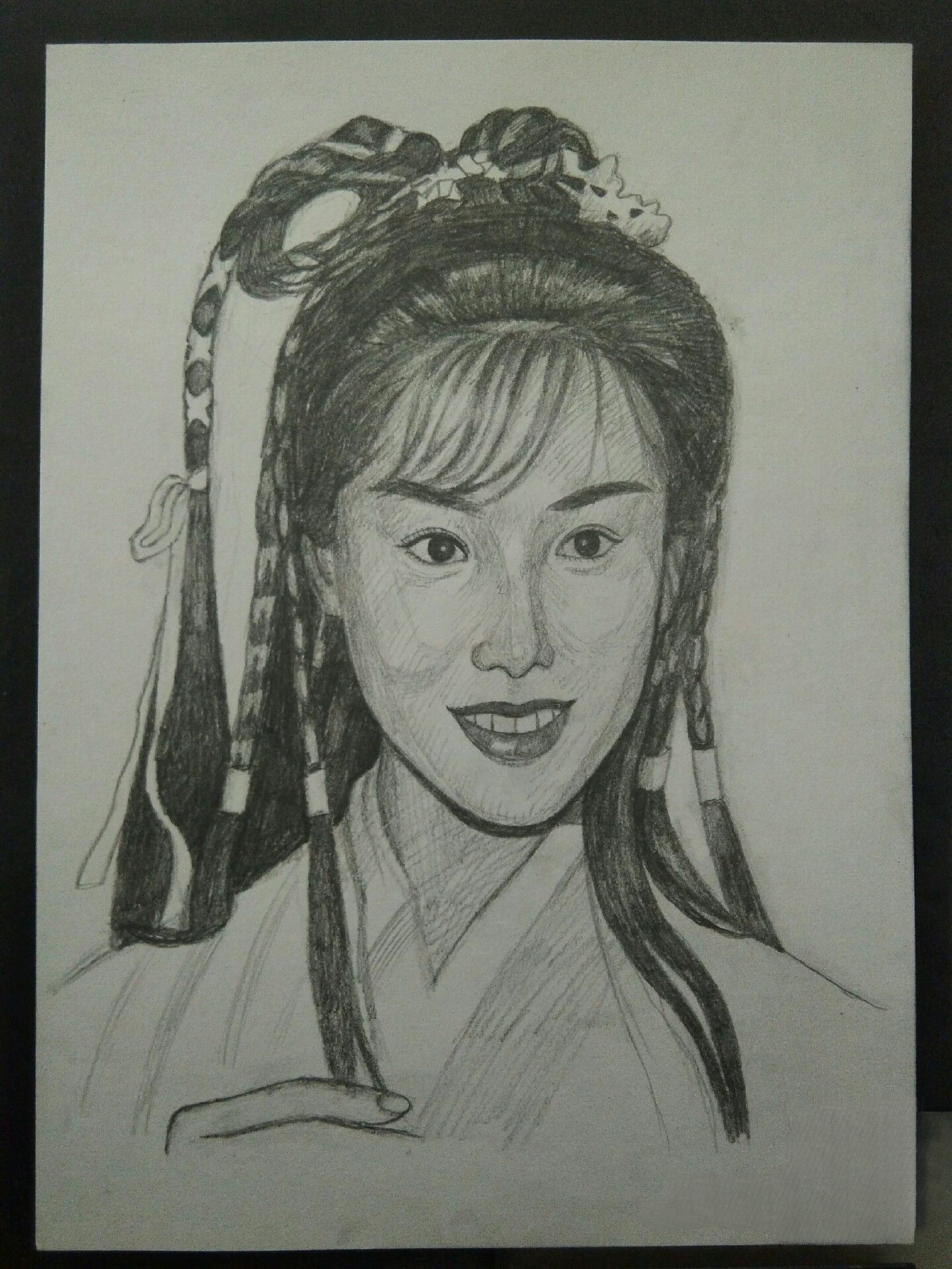 朱茵版《射雕英雄传》饰演黄蓉的素描半身照!