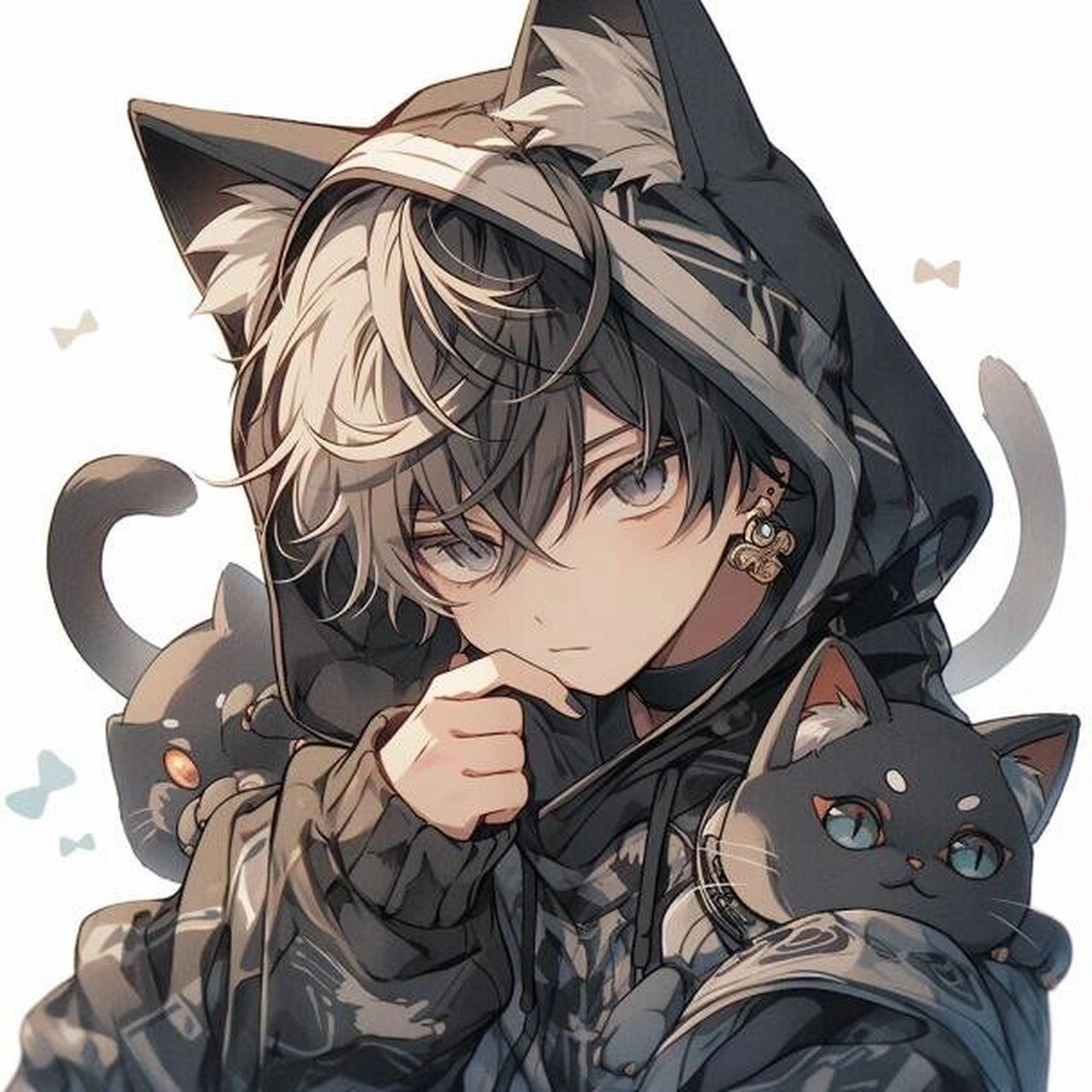 🖤🐾神秘男子与蓝眼黑猫的奇幻邂逅🐈💙  在这张充满神秘气息