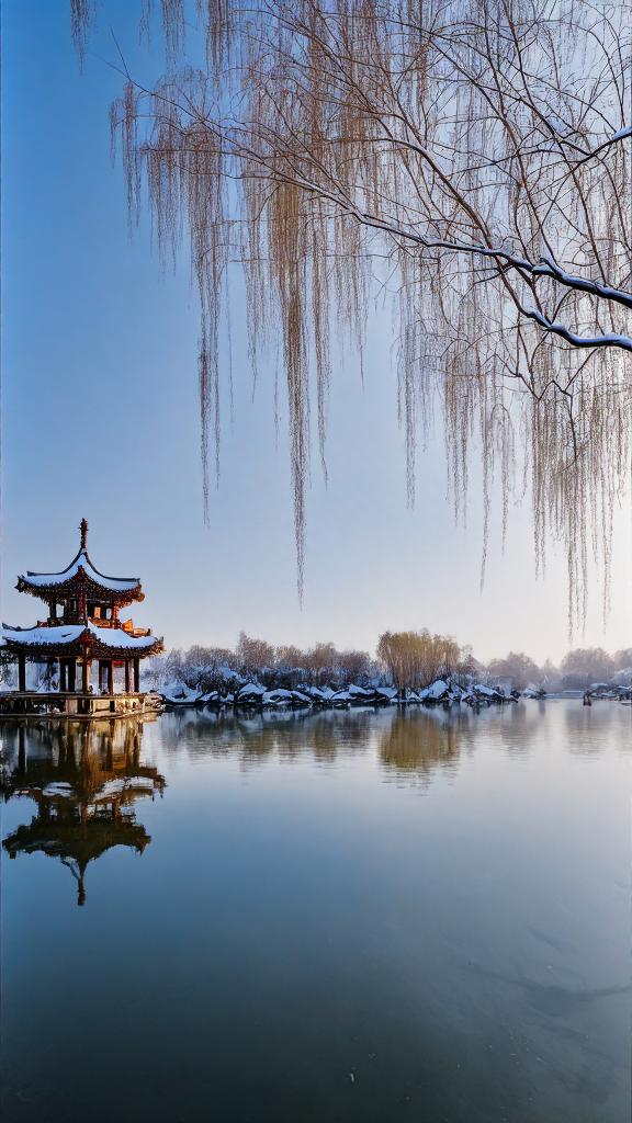 百度秋冬打卡挑战赛#大明湖雪景太美了,雪中的超然楼格外的美丽,湖边