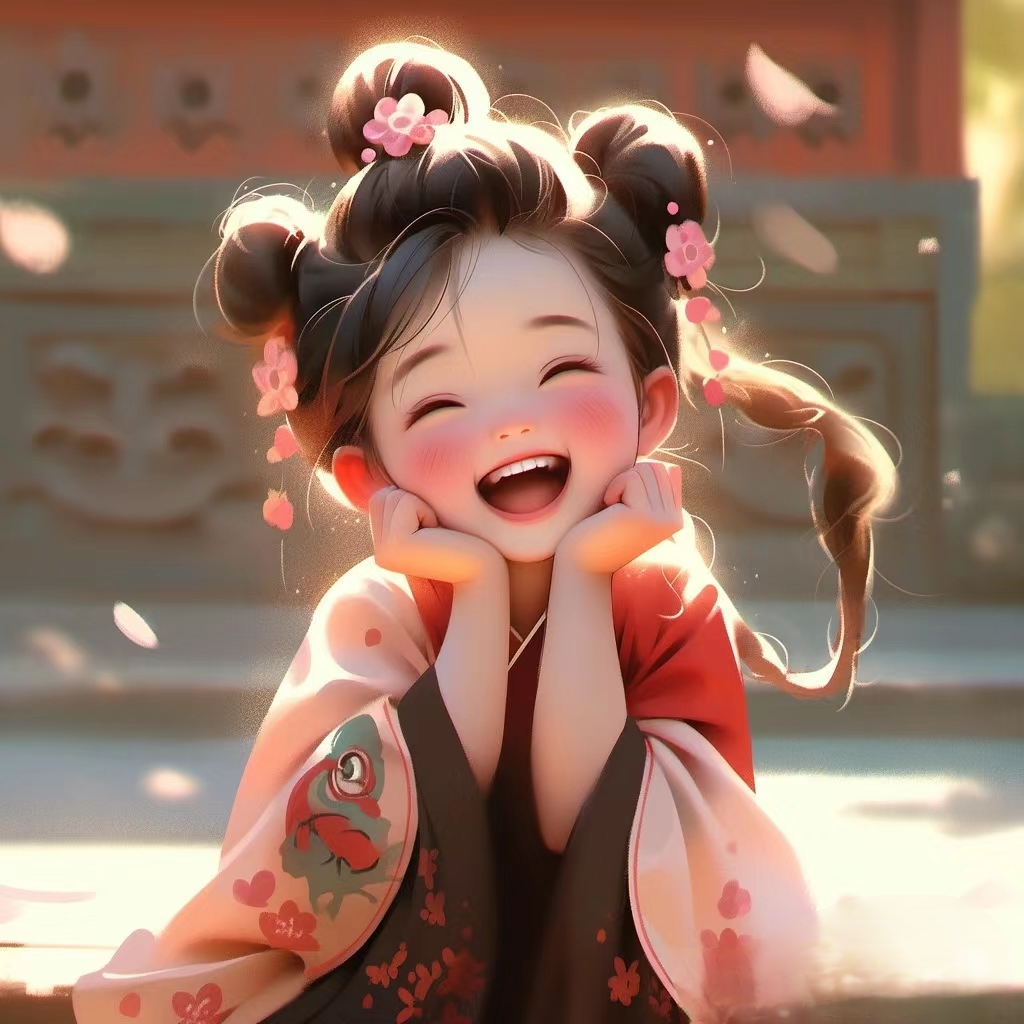 图中,那位汉服少女,双手托着下巴,凝望着天空
