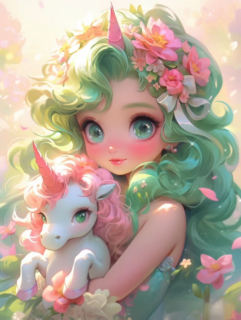 独角兽女孩 淡绿色的春天的蝴蝶,艳金色的夏天的昆虫,明黄色的秋天的