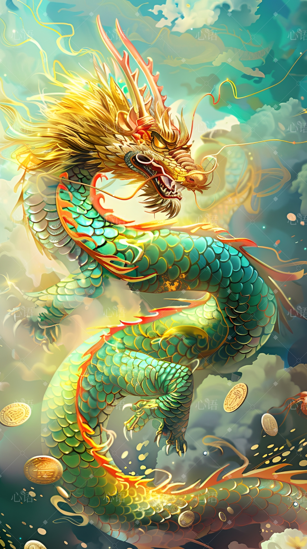 国潮画 神龙现身,带着无尽的威严与神秘