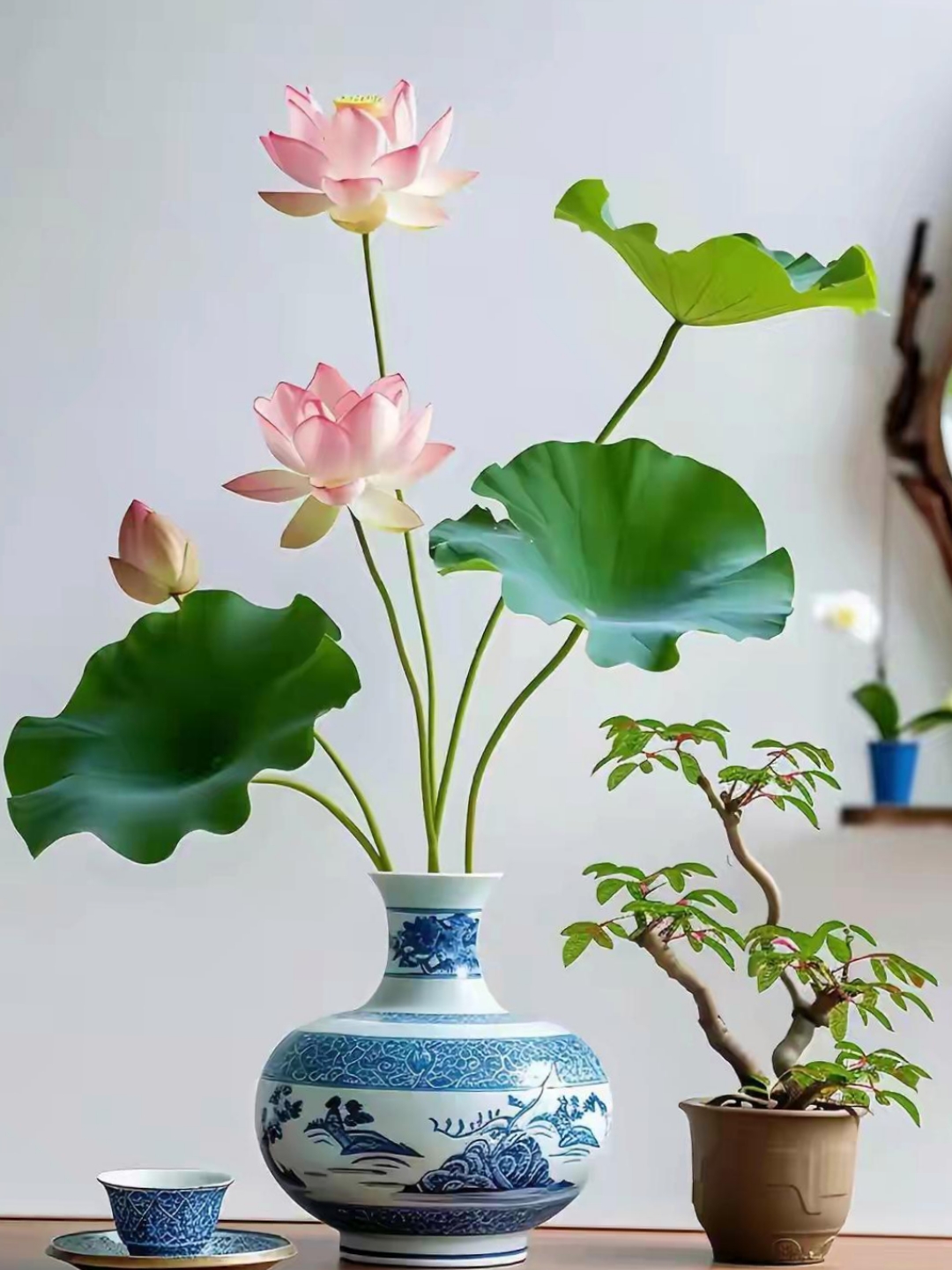 这插在花瓶中的荷花,虽脱离了池塘的滋养,却依然以其顽强的生命力和