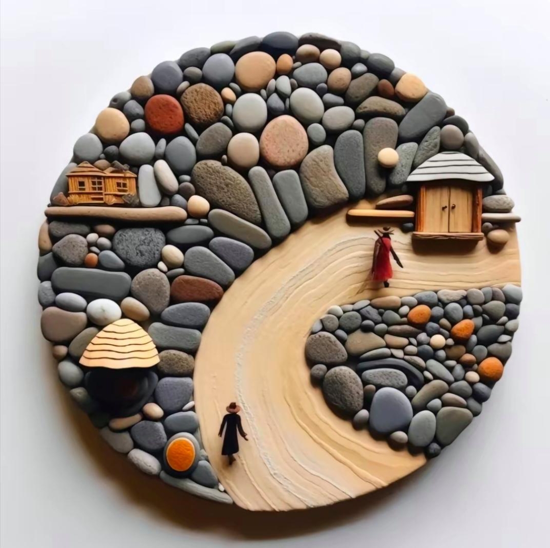 鹅卵石拼成的图案,简直是一件精美的艺术品.