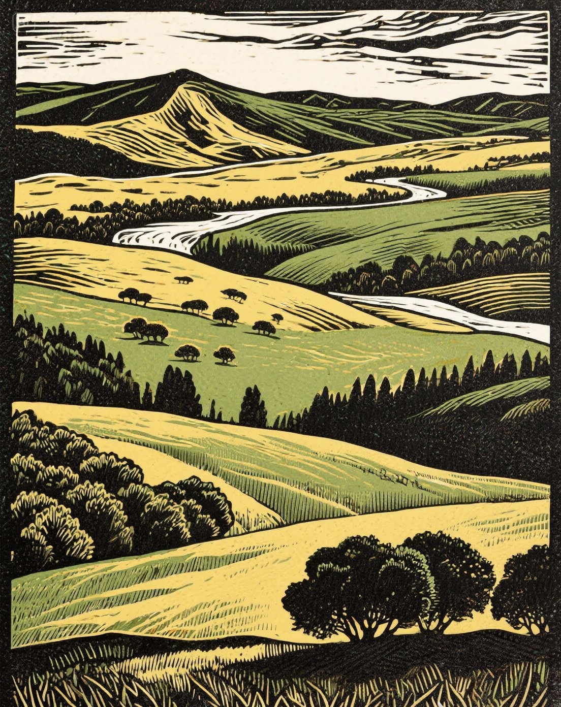 藏在文字里的浪漫#套色木刻版画:原创作品#内蒙草原及风土人情