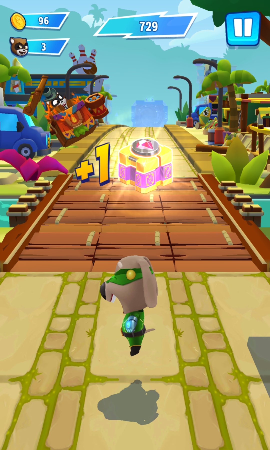 浣熊boss这下是彻底服了,但是他又逃进了城市的时空传送门,但是进入