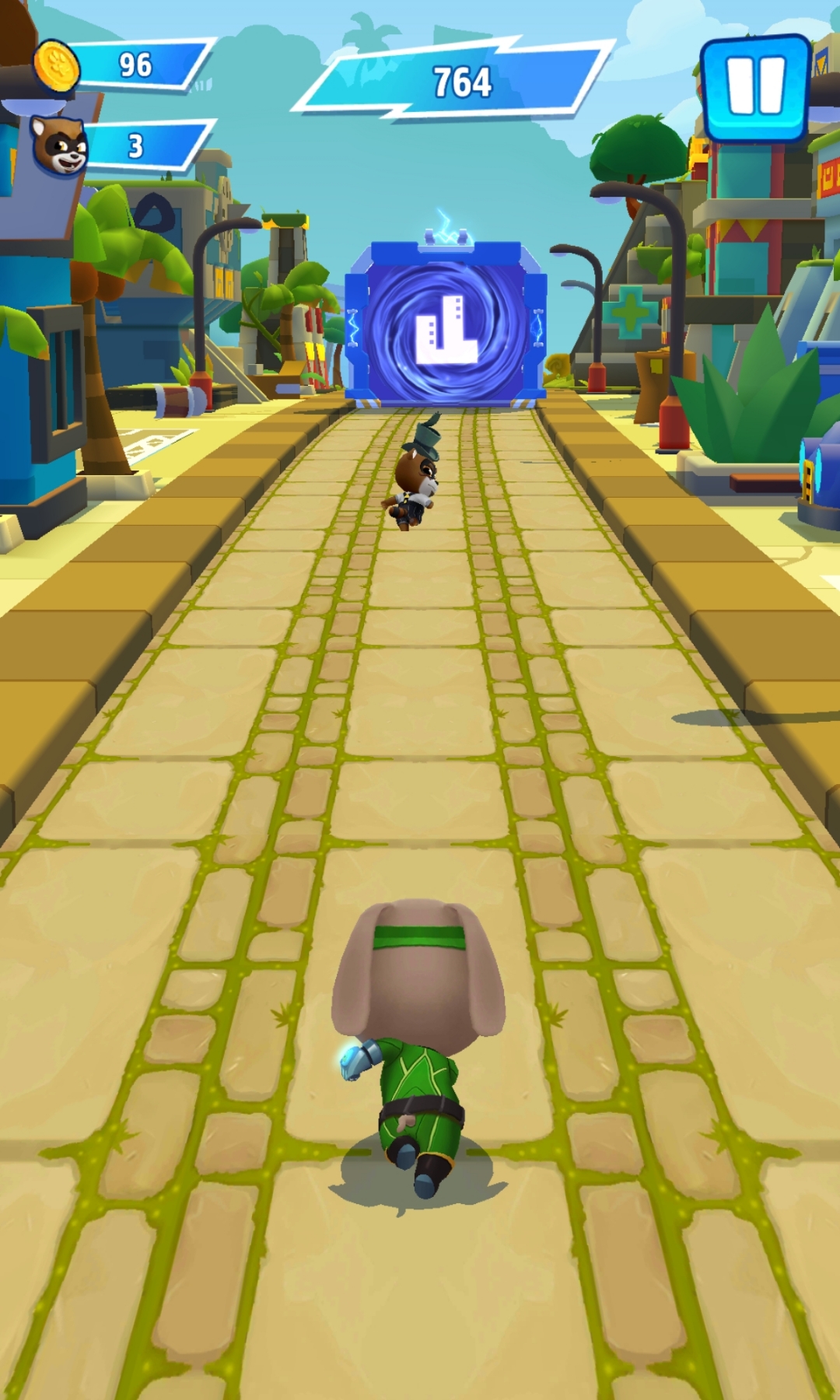 浣熊boss这下是彻底服了,但是他又逃进了城市的时空传送门,但是进入