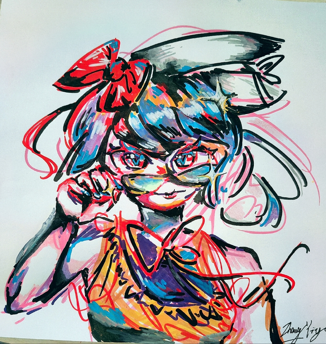 刚刚旅完游即兴创作了一下,有种凌乱的美,丙烯马克