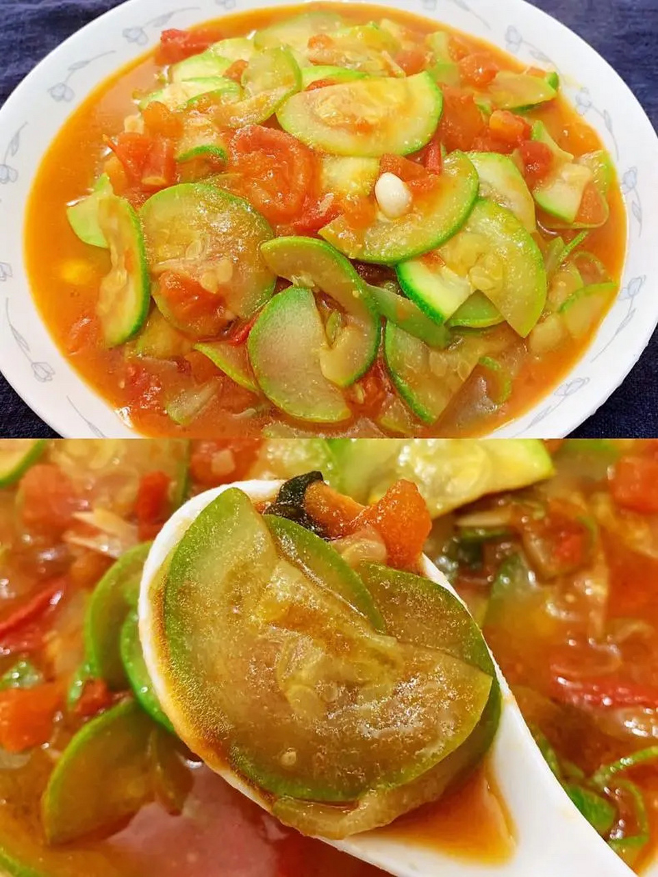 准备西葫芦一个切片备用,西红柿切小丁