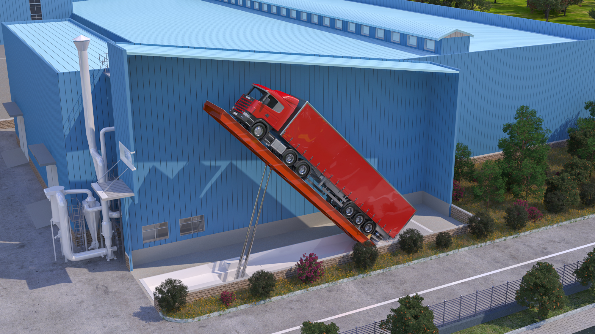 今天使用了底部前后油缸液压翻板卸车机,真是太方便了!