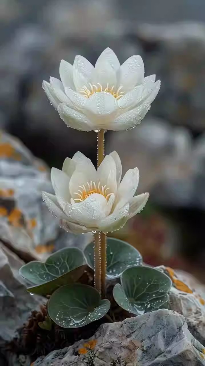 雨露润泽下的并蒂莲