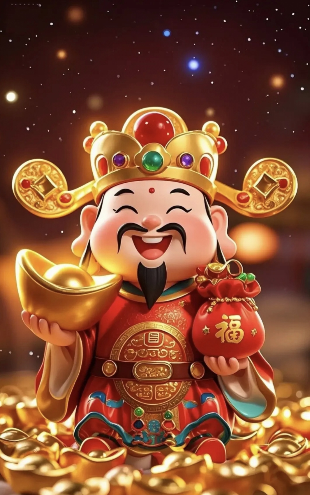 财神爷右手送财,左手送福气,接住幸福平安喜乐!