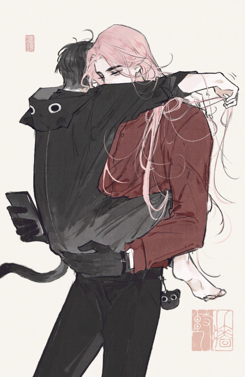 这个姿势的拥抱是真的醉. 画师:墙头儿儿 #蝶变# #麟潜