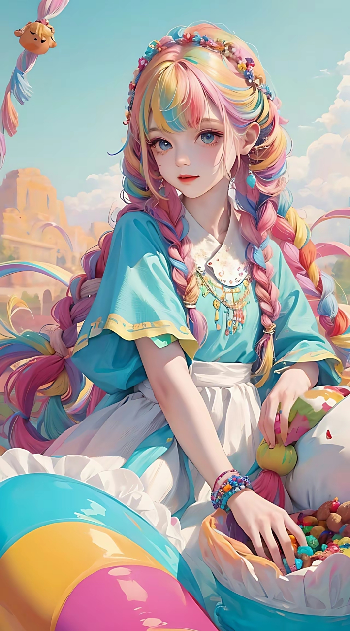 五彩斑斓的头发好好看啊～～#养眼美女