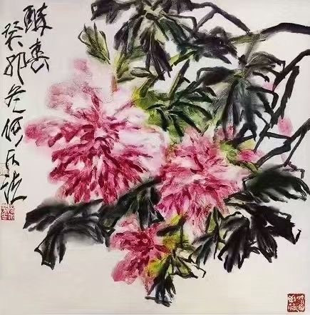 何水法牡丹画作品图片