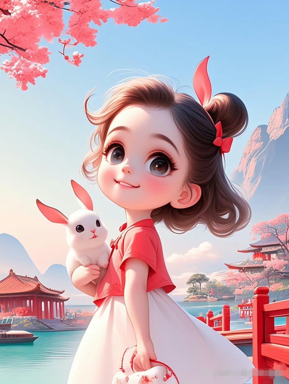 🌸🦜小女孩与鸟儿的奇妙邂逅,宛如梦幻般的春日画卷!