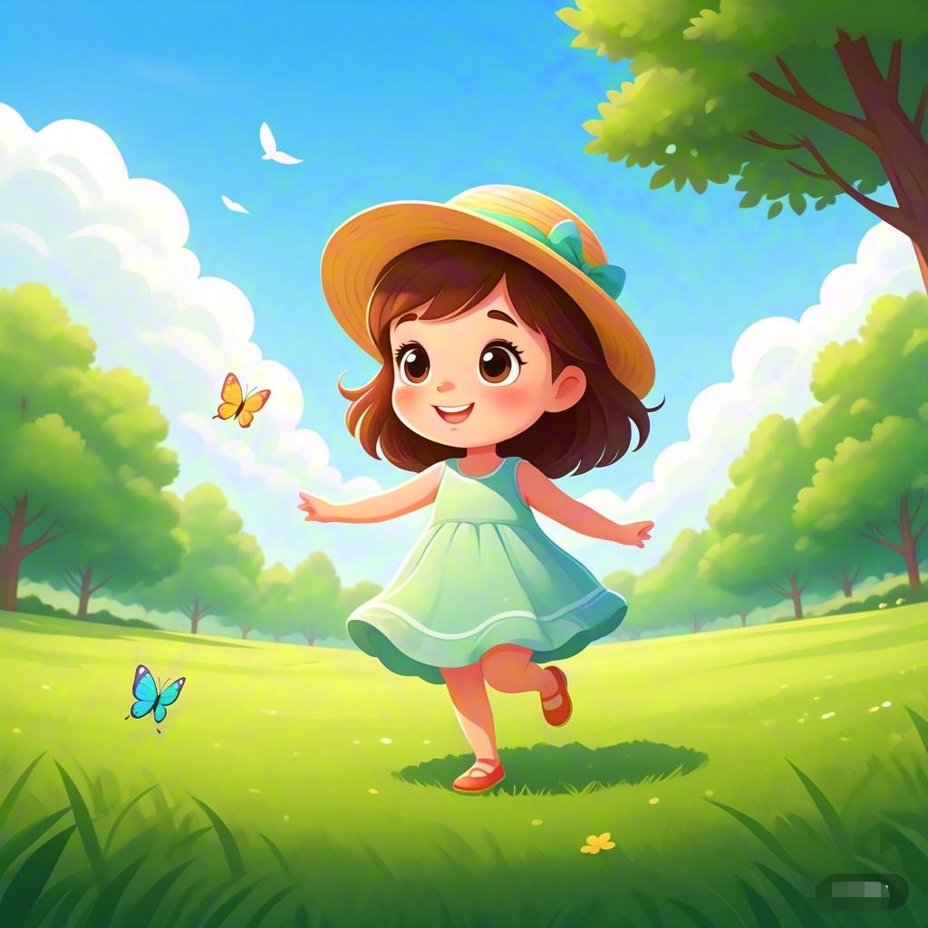 阳光正好,女孩在绿茵上奔跑,花环映衬着她的笑脸,生活如此明媚.