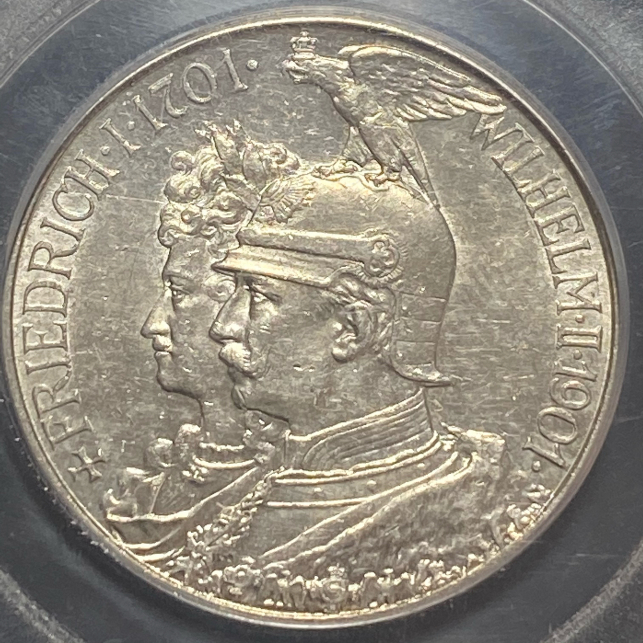 精美外国银币,1901年德国普鲁士建国200周年2马克银币,此银币好品传世