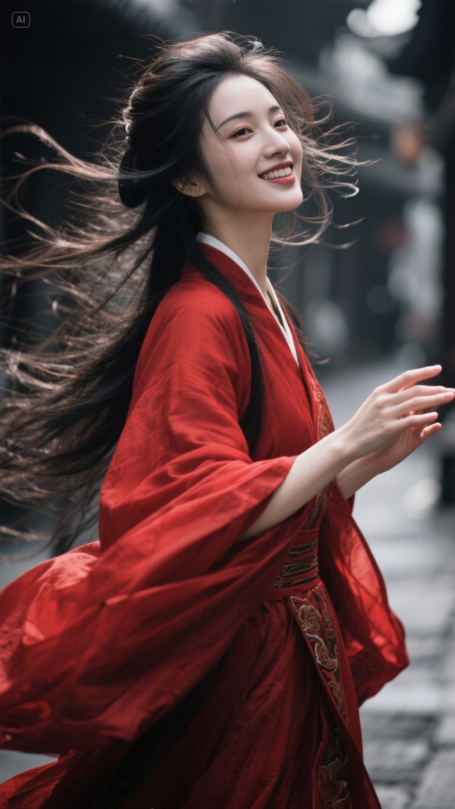 "红衣小姐姐,笑颜如花,古风街巷,翩若惊鸿,宛若游龙,美得刚刚好!