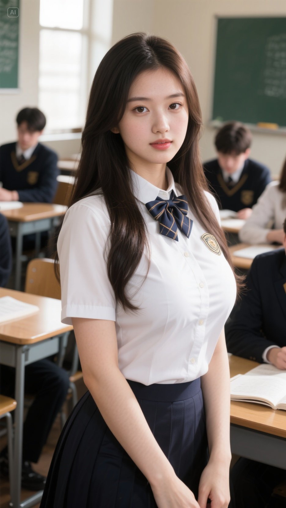 哇,这位小姐姐的校服也太好看了吧,简直就是校园里的一道风景线!