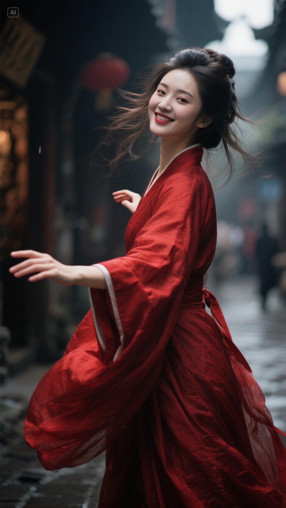 "红衣小姐姐,笑颜如花,古风街巷,翩若惊鸿,宛若游龙,美得刚刚好!