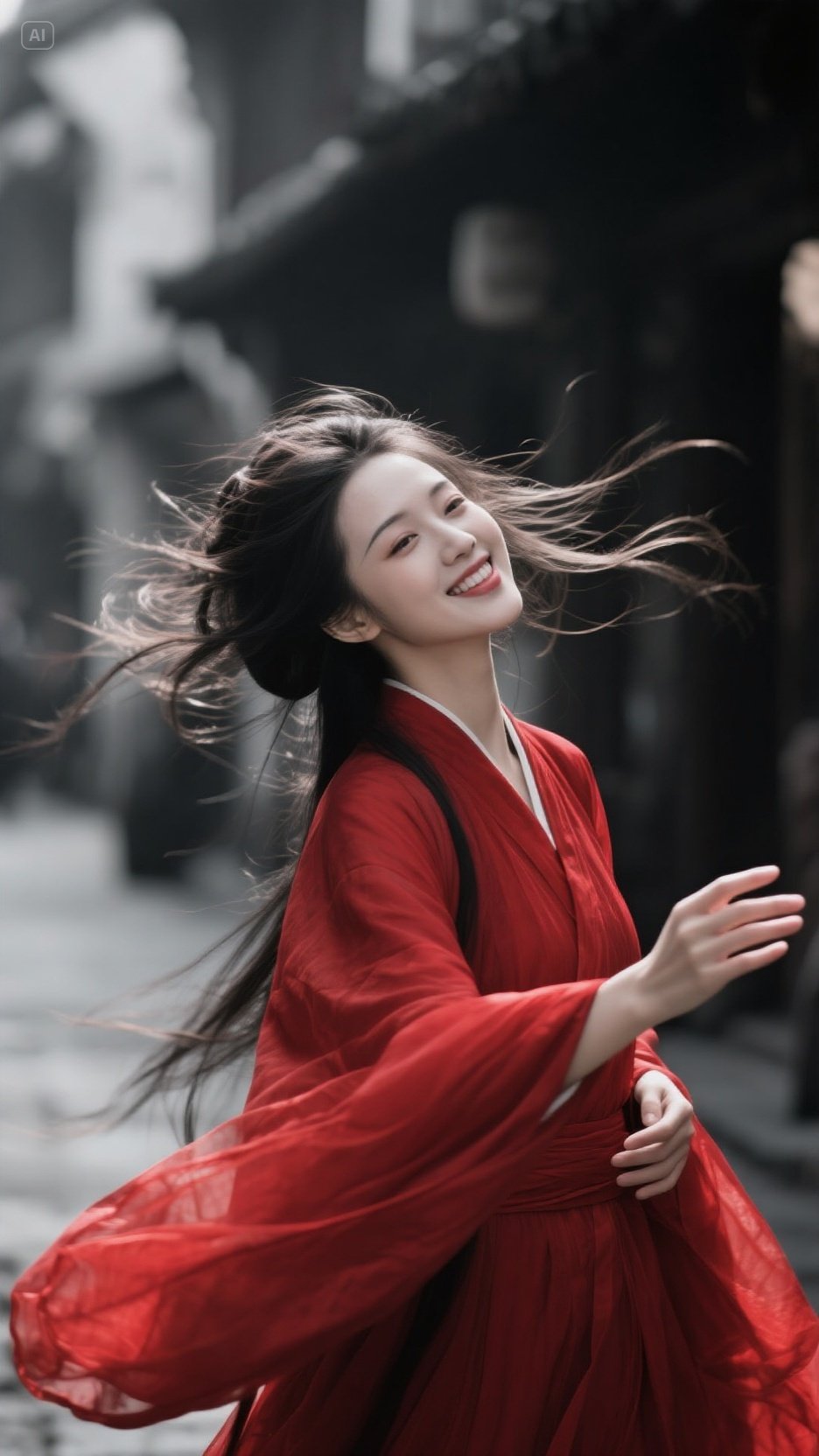 "红衣小姐姐,笑颜如花,古风街巷,翩若惊鸿,宛若游龙,美得刚刚好!