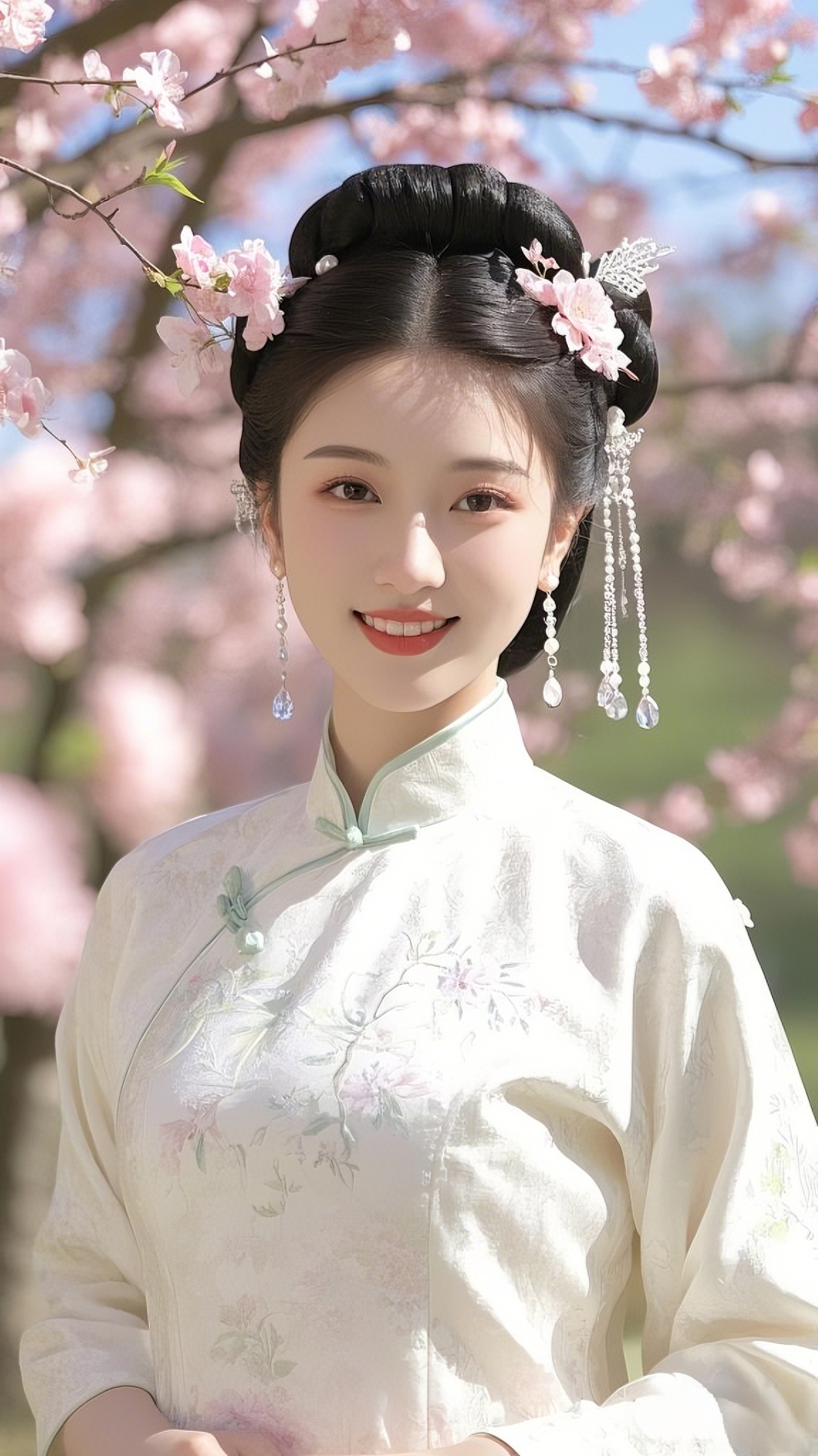 樱花树下,她笑颜如花,汉服襦裙,美得不可方物