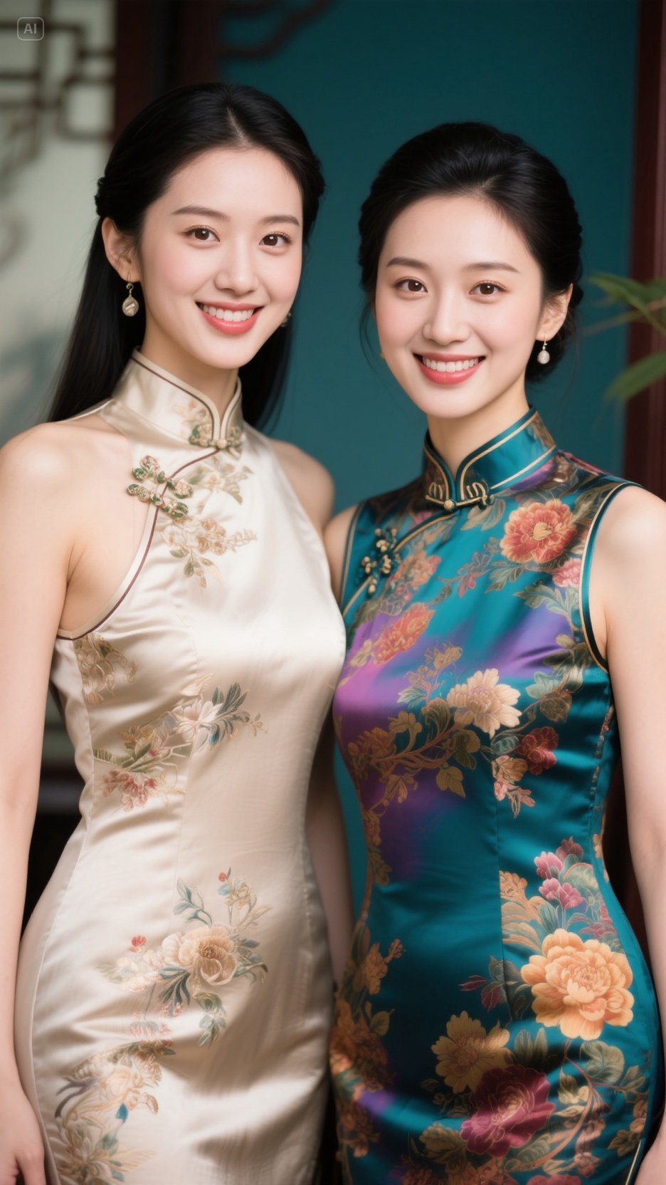 姐妹俩旗袍合影,温婉典雅,尽展东方美韵