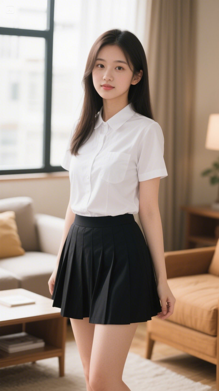 今天穿了件白衬衫和黑色短裙,感觉自己萌萌哒!