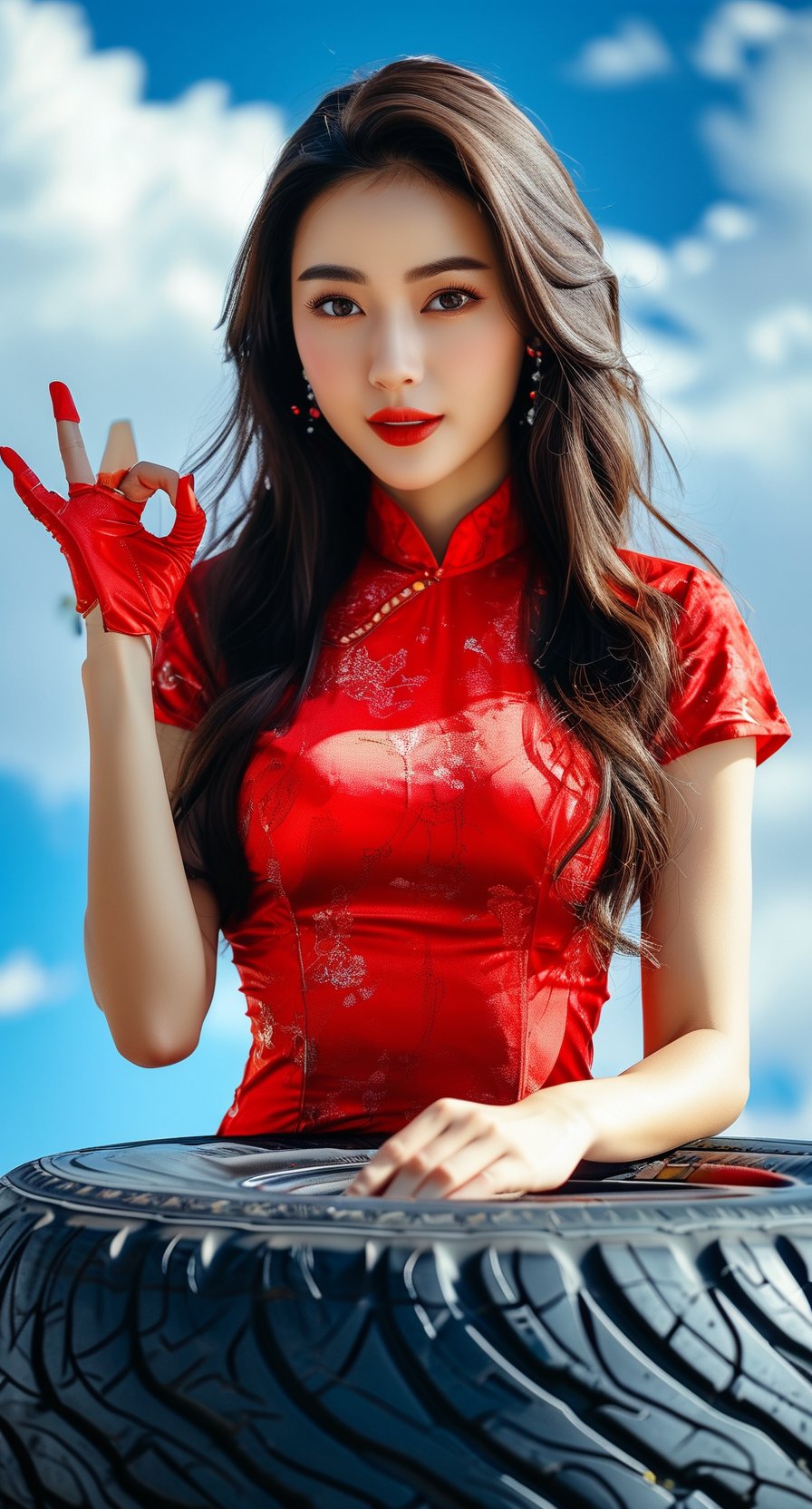 手机壁纸 哇,这身中国风红裙配上蓝天白云,简直美翻了!