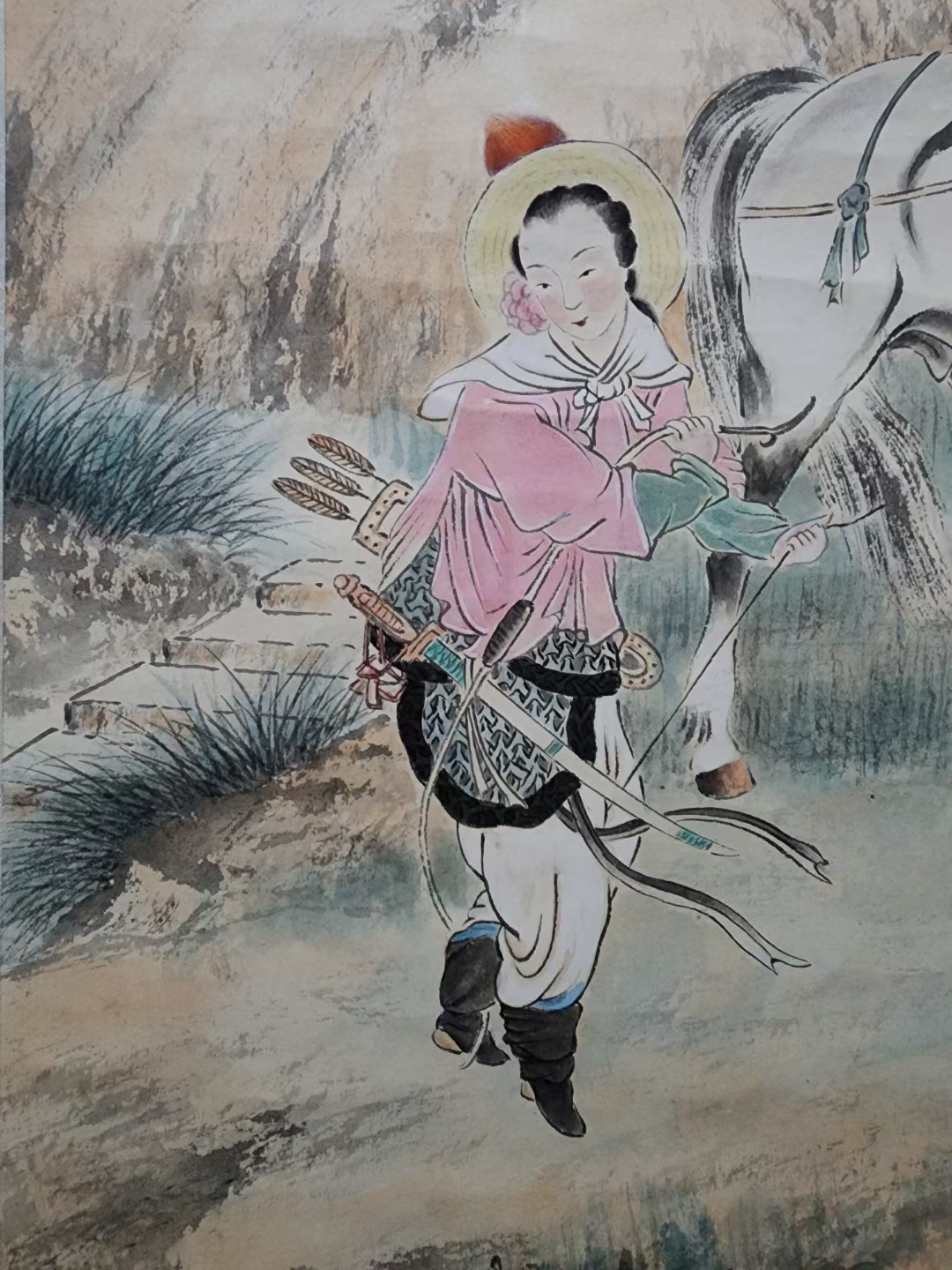 精品收藏 戈湘岚 花木兰从军图立轴. 画心尺寸90.5×42.5cm