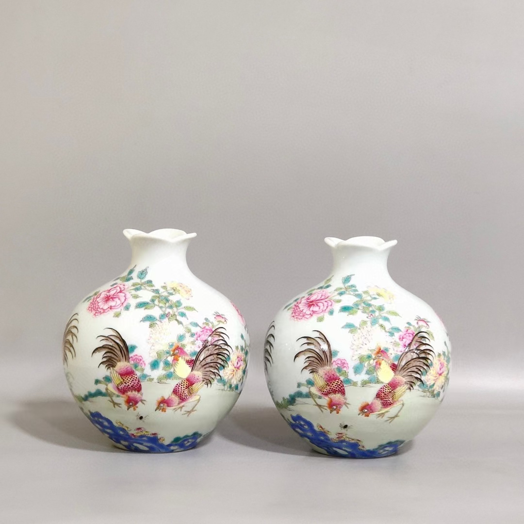 精品收藏 清代 雍正粉彩大吉大利石榴尊.