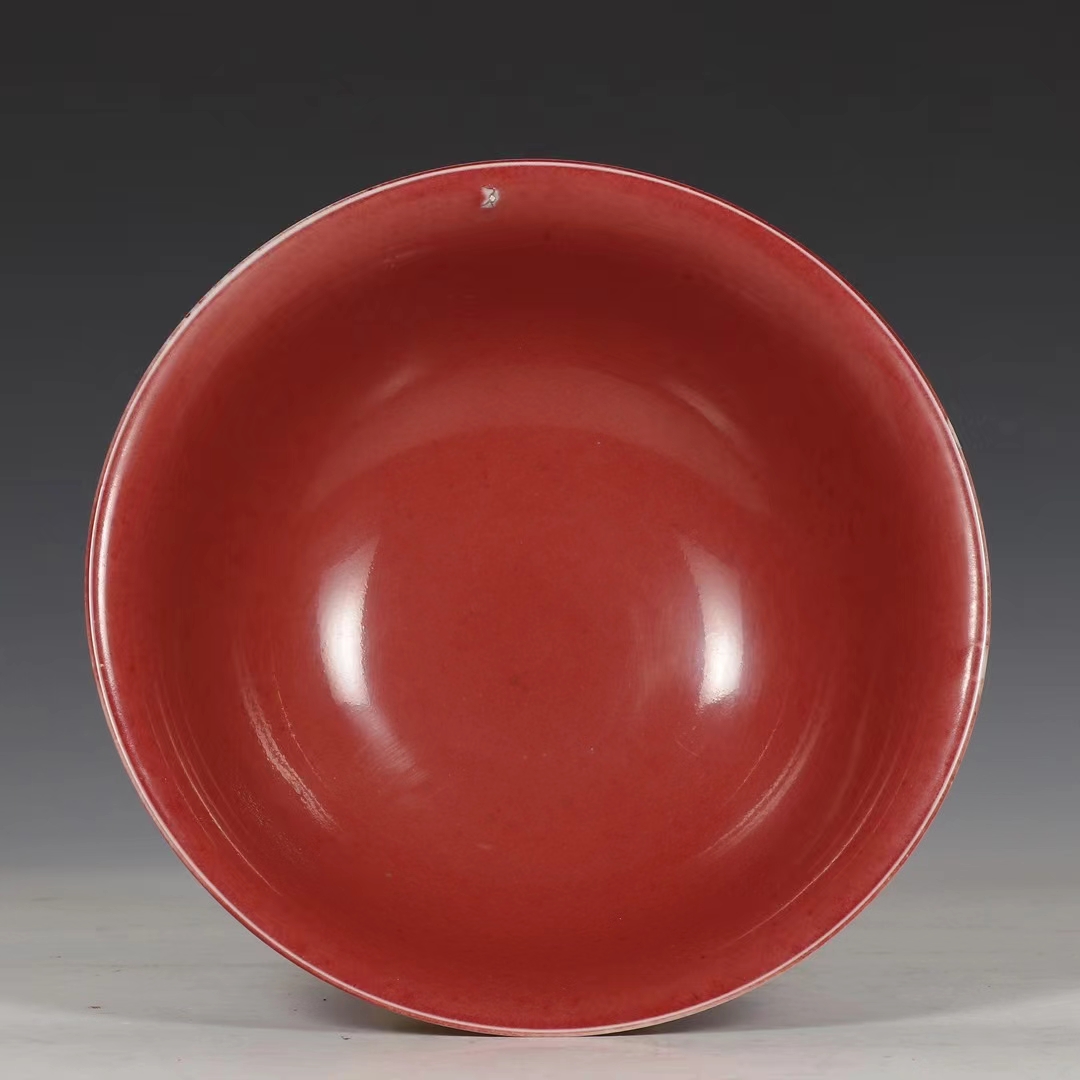 精品收藏  明  宣德宝石红釉高足杯. 规格:高:11.3公分 口径:18.