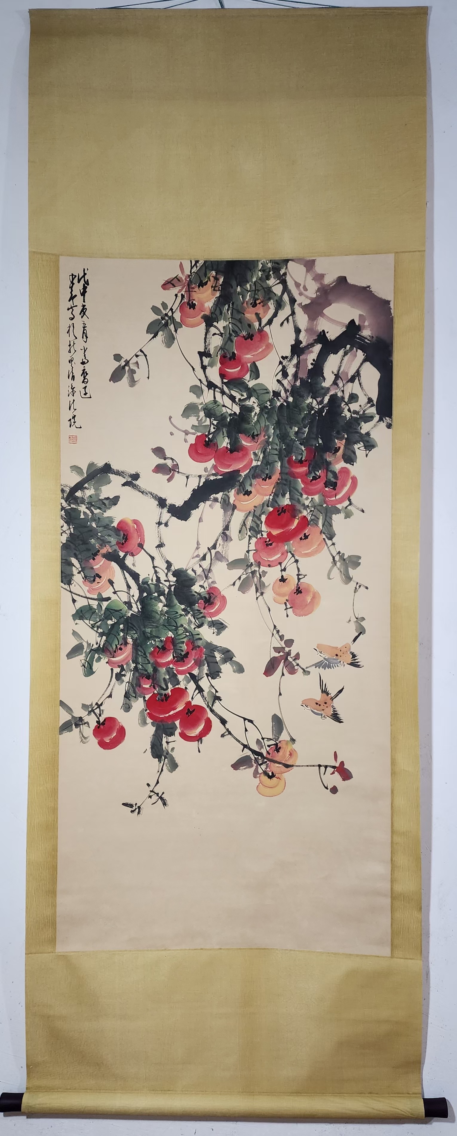 精品收藏 赵少昂 花鸟图立轴.  画心尺寸136×65.5cm.