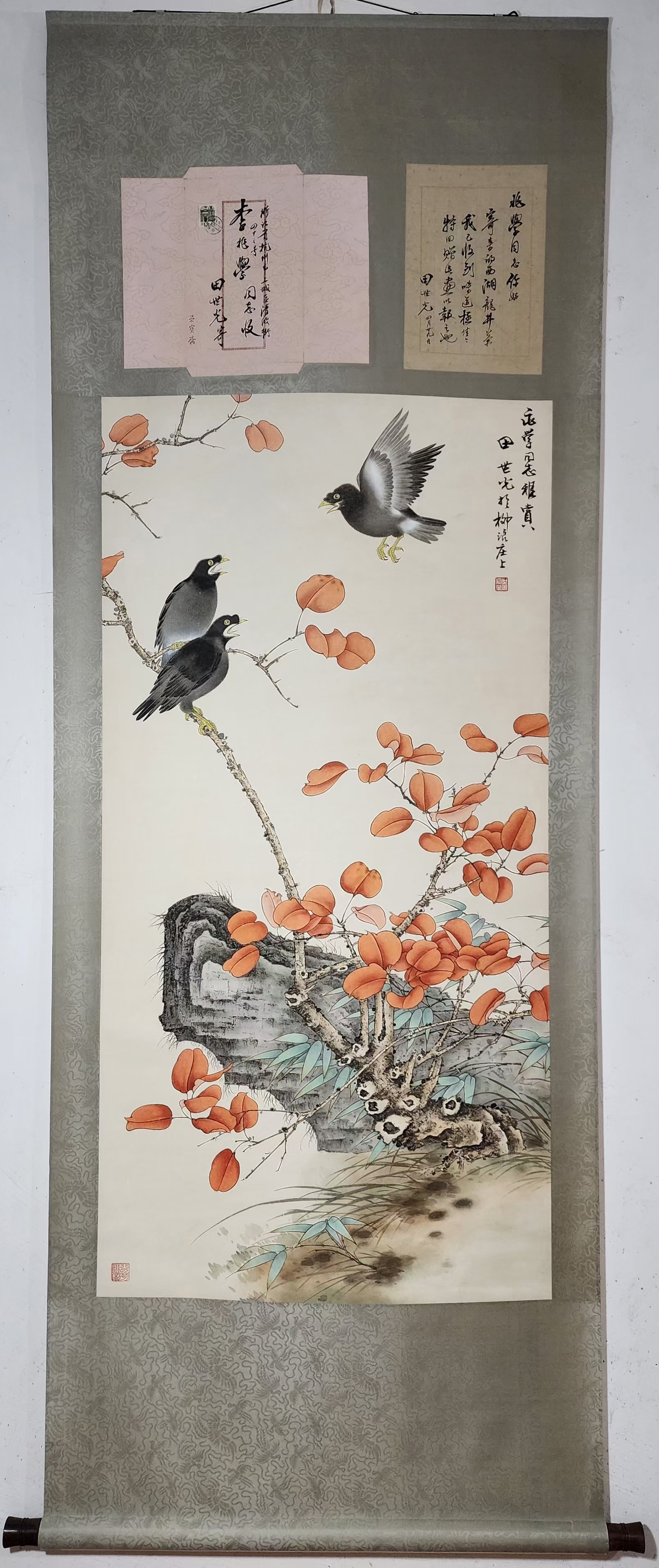 精品收藏 田世光 花鸟图立轴.  画心尺寸122×62cm.