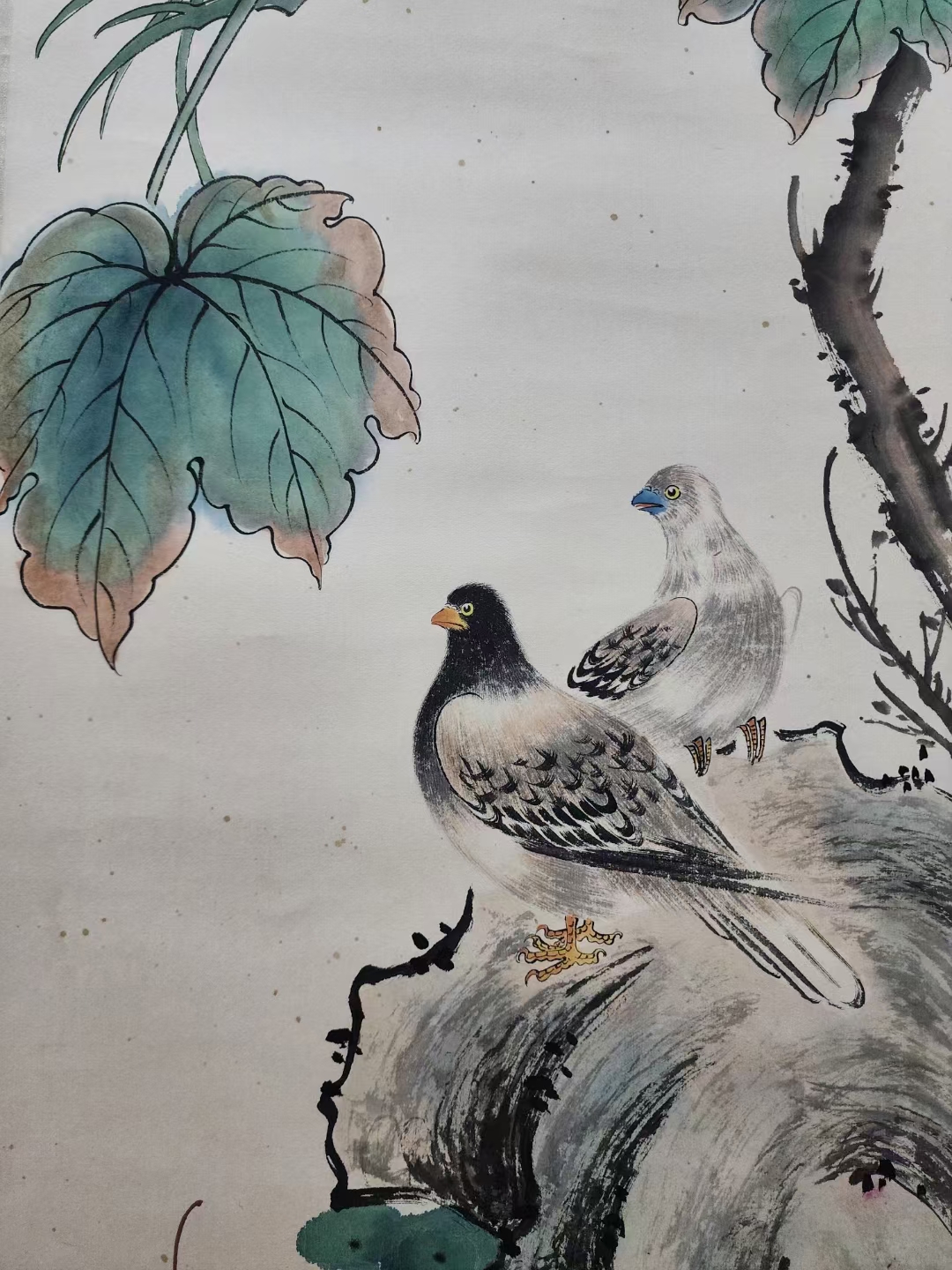 精品收藏 颜伯龙 花鸟图立轴 四条屏.  单张画心尺寸137.5×32.5cm.