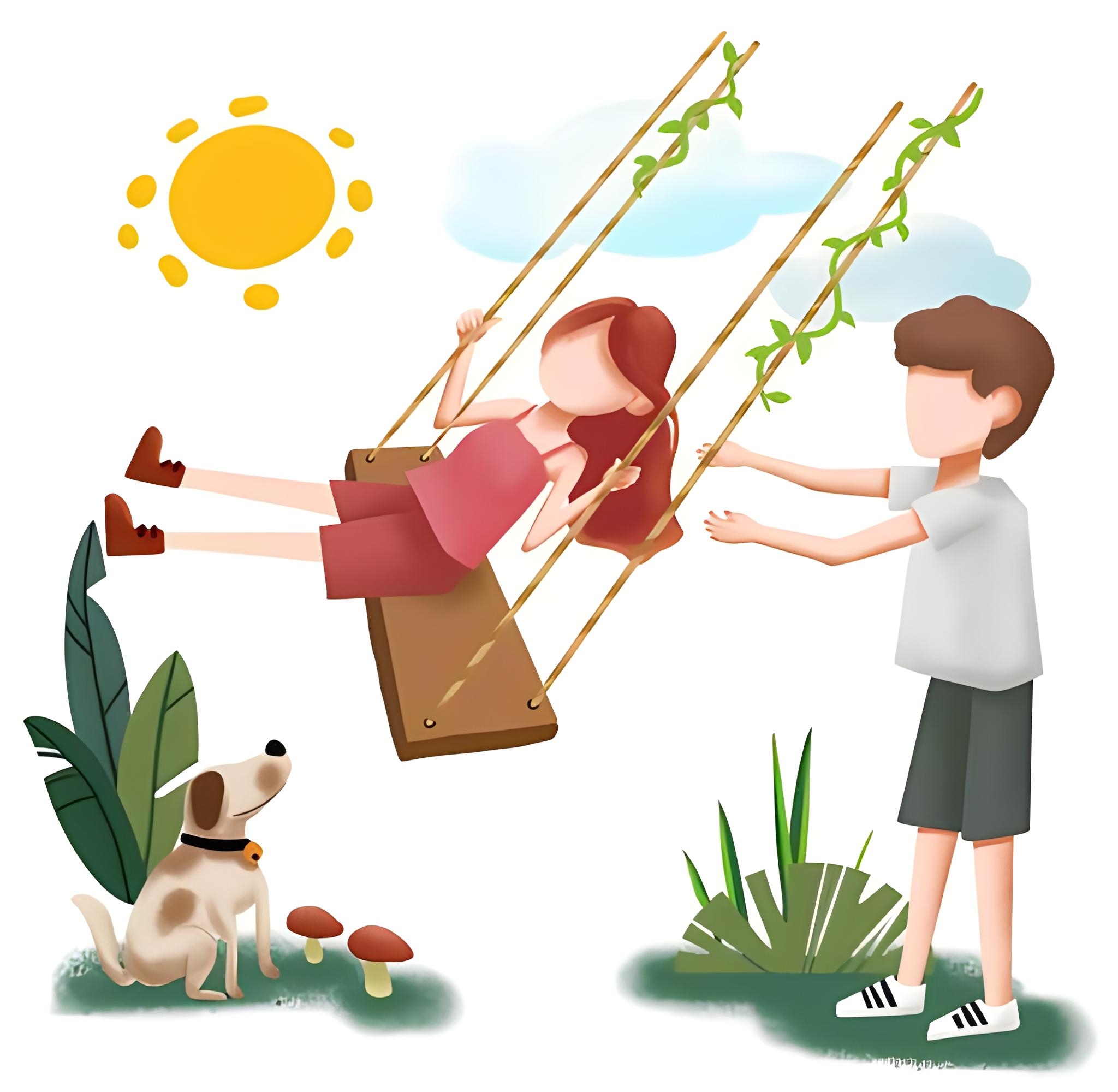 整个场景都充满了轻松愉快的气氛,我也好想荡秋千卡通荡秋千荡秋千