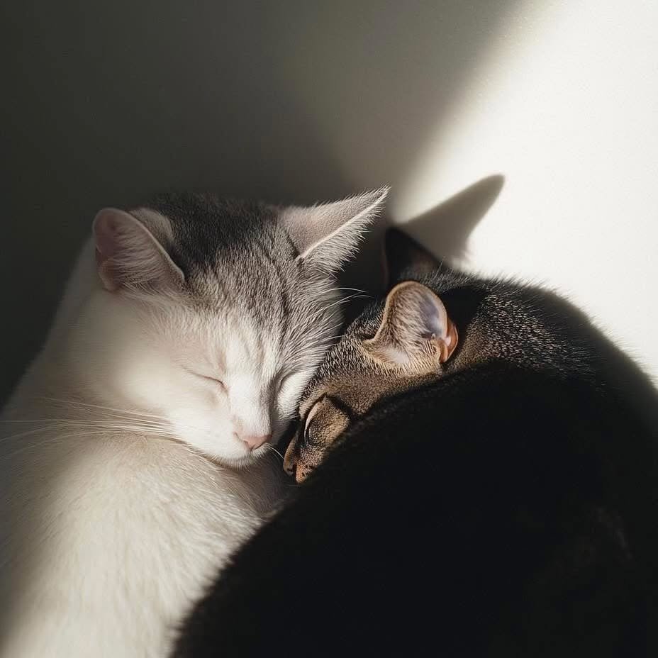 两只猫在阳光下小憩,画面温馨宁静#流浪猫# #动态连更挑战
