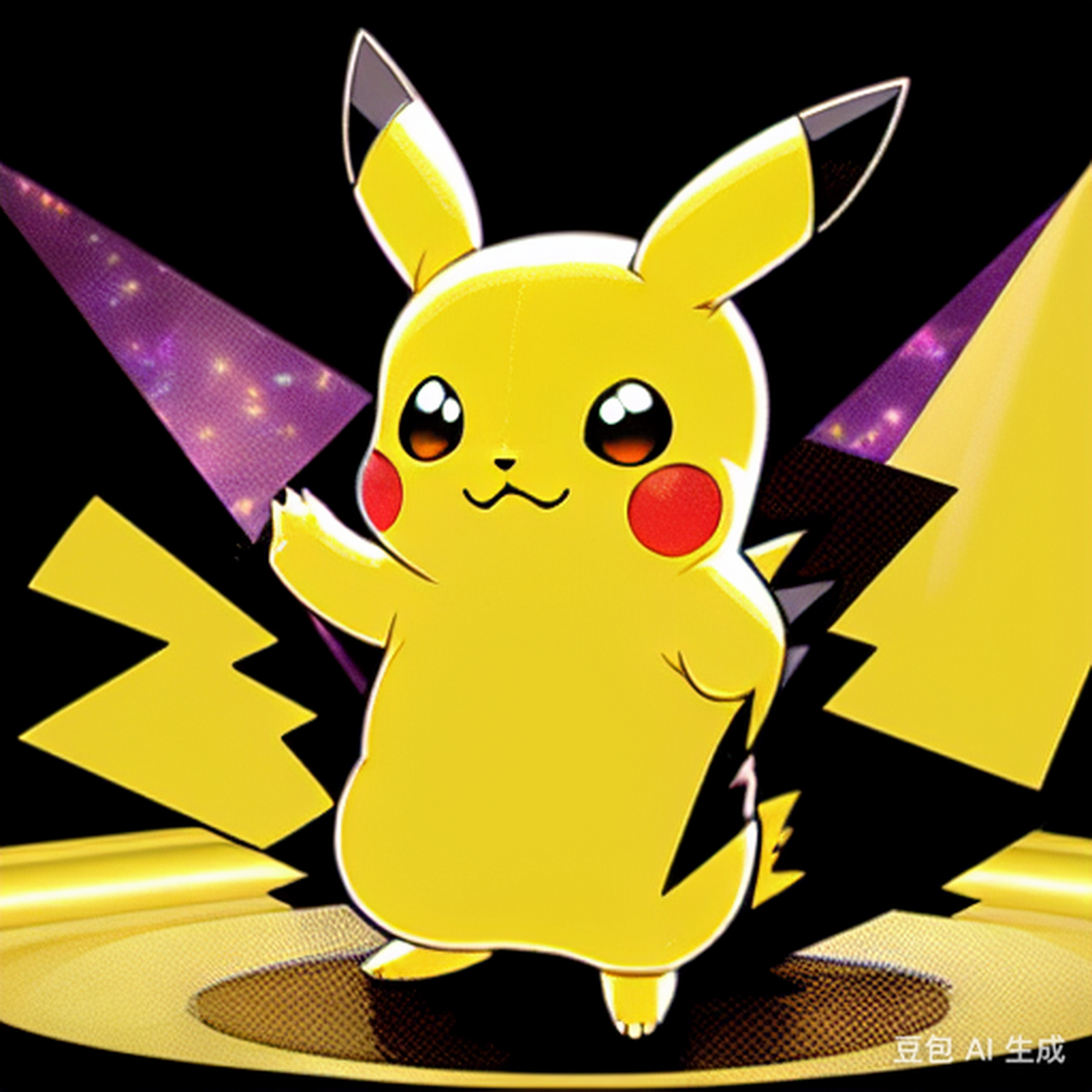 在这张皮卡丘的卡通中,灯光下的精灵,双翅振翅,欲飞向无尽的夜空.